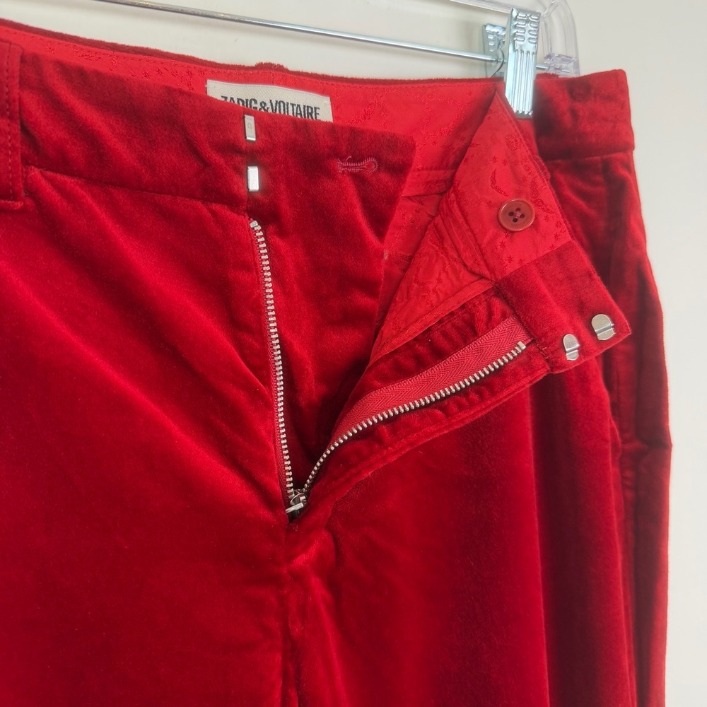 Zadig & Voltaire Prevy Velvet Flared Trousers in Red Size 40 Large - Picture 6 of 14